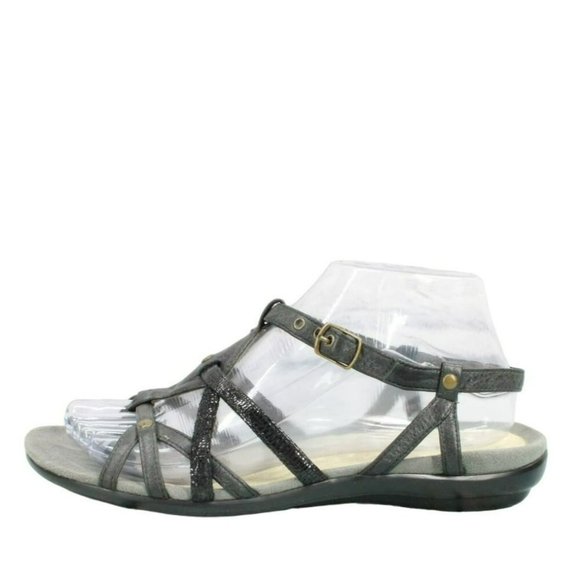 Clarks Shoes - Clarks Gray Leather Slip On Adjustable Slingback Casual Sandals Size 7.5 M